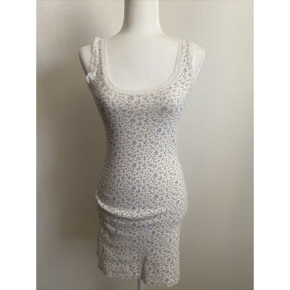 Brandy Melville Other - Brandy Melville Tank Dress Purple Ditsy Floral Short Cotton w Lace Trim Sz 16Y
